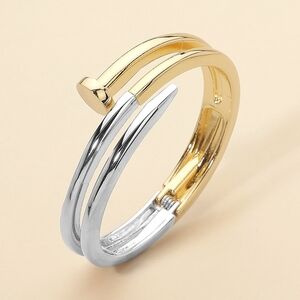 Two Tone Double Nail Screw Shaped Cuff Bracelet Hinged Fashion Statement Jewelry